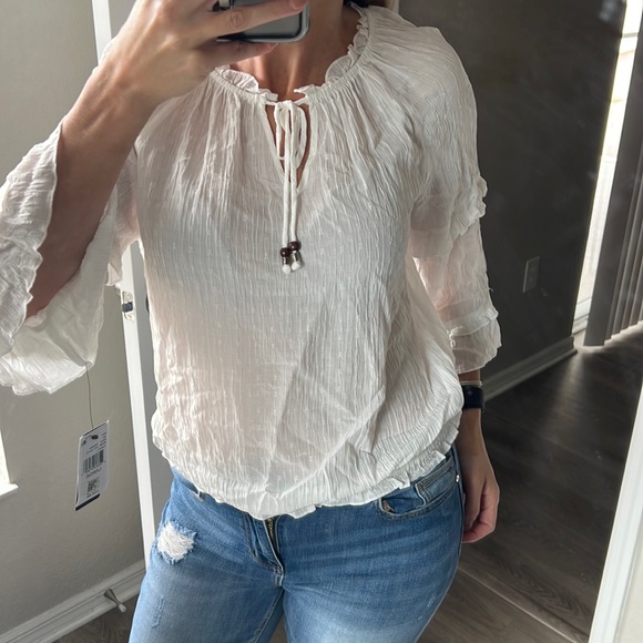 BCX Tops - Boho BCX White Blouse Large